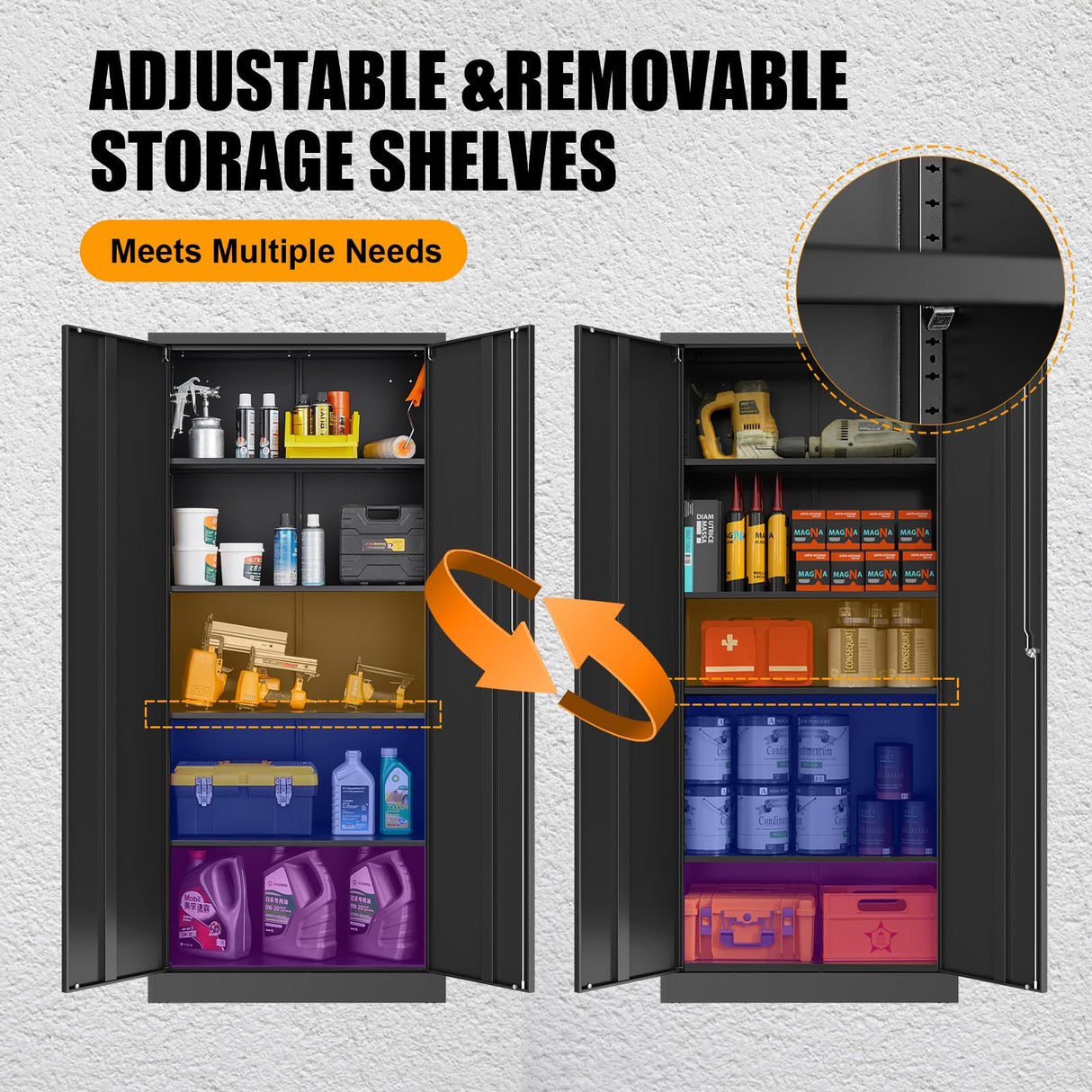 UNICOLY Black Metal Storage Cabinet with Lock, Storage Cabinet with Doors and Shelves, Garage Storage Cabinet with Lock for Office, Home,Garage, Gym,School 71”H×32”W×16”D UNICOLY