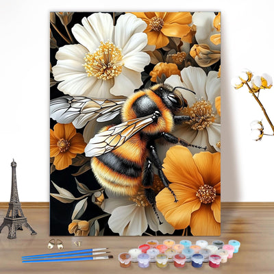 EOBROMD Paint by Numbers Kits for Adults Bee Flowers, DIY Kits Crafts for Beginner on Canvas, 3 Paint Brushes and Acrylic Paint for Home Decor 16x20inch(Without Frame)