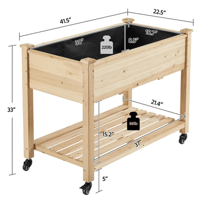 Yaheetech 42x23x33in Wooden Raised Garden Bed with Wheels Horticulture Flower Planter Boxes Elevated Vegetables Growing Bed for Grow Herbs and Vegetables, 2 PCS