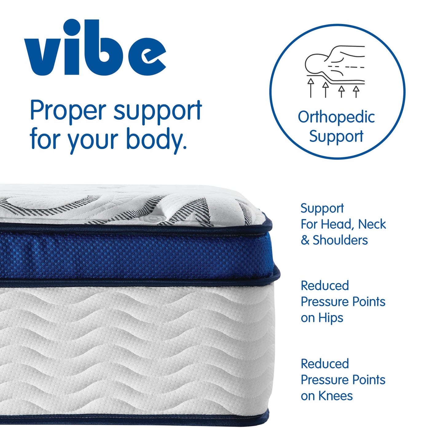 Vibe Quilted Hybrid Mattress, 12-Inch Innerspring and Pillow Top Gel Memory Foam Mattress, Fiberglass Free, CertiPUR-US Certified Bed in a Box, King, White