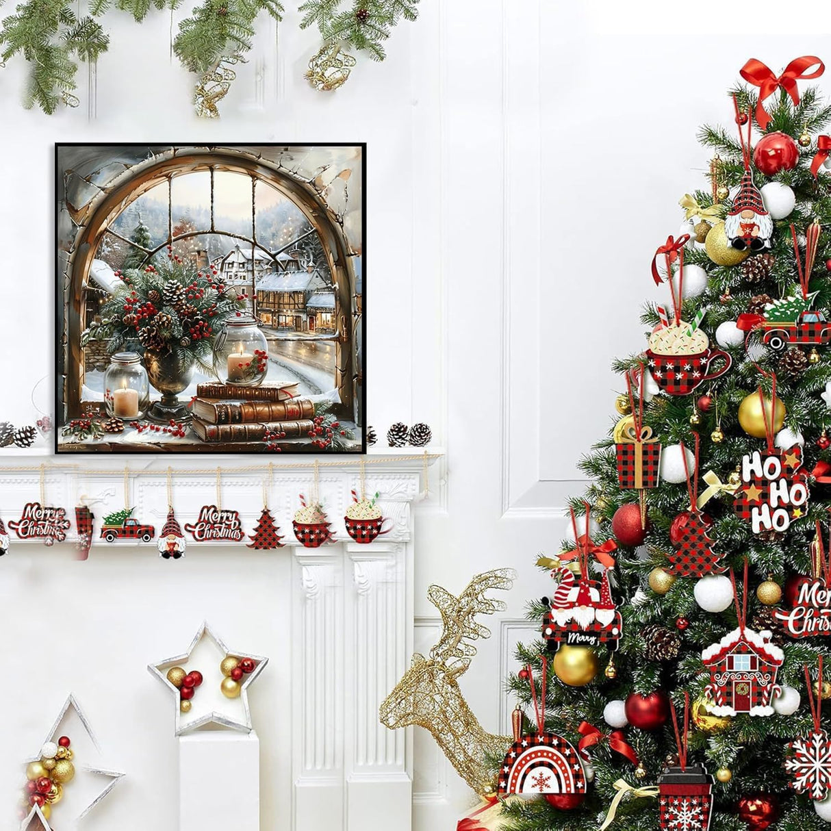 wavaiov Christmas Diamond Painting Kits for Adult, Xmas Winter Snow Landscape Diamond Art Kits for Beginners, DIY Full Drill Rhinestone Diamond Dots Gem Painting Art Craft for Home Decor 12x12Inch wavaiov