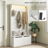 HOMCOM 3-In-1 Hall Tree with LED Lights and Shoe Storage, Standing Coat Rack with Shoe Bench, Entryway Furniture with Five Hooks, White HOMCOM