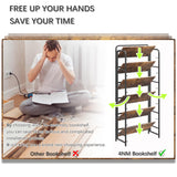 4NM No Assembly Folding Bookshelf, 6 Tier Vintage Industrial Book Shelf,Metal Foldable Storage Bookcase and Bookshelves for Living Room,Bedroom and Kitchen - Rustic Brown 4NM