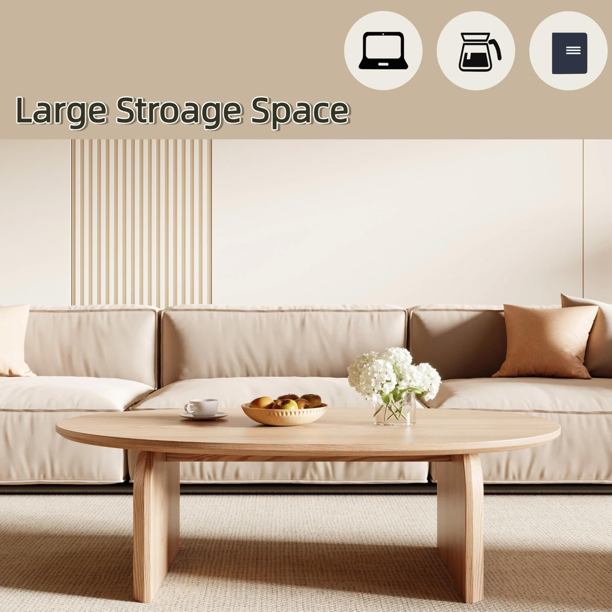 Honyee Modern Oval Coffee Table, Small Coffee Tables for Living Room - Oak Wood Top with Solid Legs, Wooden Center Table Easy Assembly for Living Room &Bedroom,Office, Natural Honyee