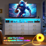 EnHomee 55” W Dresser, White Dresser for Bedroom with Power Outlet & LED Lights for 65" TV Stand for Bedroom Dresser with 9 Fabric Drawers, Sturdy Dressers for Bedroom, Closet, Entryway EnHomee