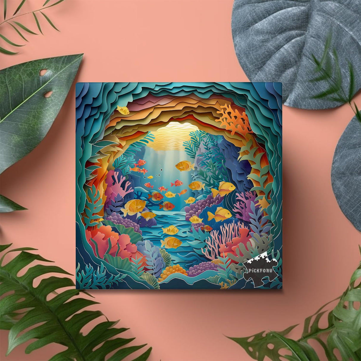 PICKFORU Ocean Puzzles for Adults 1000 Pieces, Quilling Paper Art Fish Sea Puzzle, Paper Cut Art Ocean Plant Jigsaw Puzzles as Home Decor PICKFORU