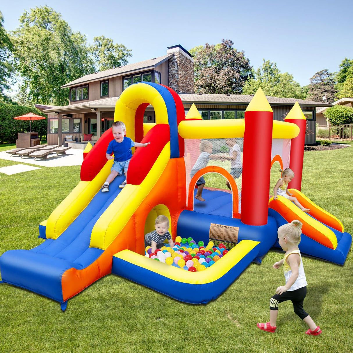 Umbalir Bounce House, Inflatable Bounce House for Kids 3-10, Kids Bounce House with Long Slide, Ball Pit/Pool, Obstacles, Tunnel, Climbing Wall, Bouncy House Indoor & Outdoor Toddler Bouncy Fun Umbalir