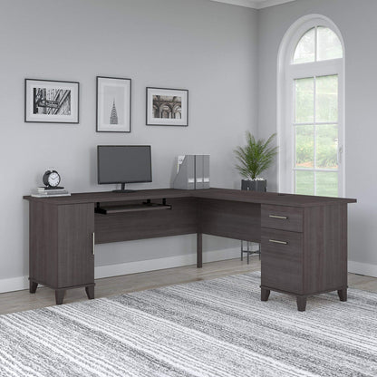 Bush Furniture Somerset L Shaped Desk with Storage | Corner Computer Table for Home Office, 72W, Storm Gray - WoodArtSupply