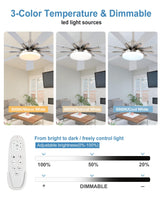 POCHFAN 72 inch Ceiling Fans with Lights and Remote, Large Ceiling fan with 9 Wooden Blades for Kitchen Living Room Indoor or outdoor Patio,Quiet 3 CCT,6 Speed, Brushed Nickel POCHFAN