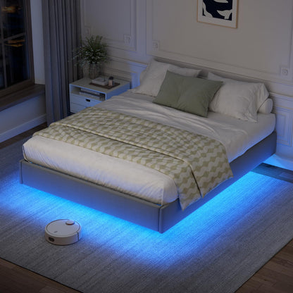 Queen Floating Lift Up Bed Frame with LED Lights & Hydraulic Storage - Modern Metal Platform Design - WoodArtSupply