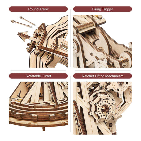 ROKR DIY Wooden Catapult Kit-3D Wooden Puzzle for Adults-Wood Ballista Model Building Kit-STEM Gift for Boys and Girls ROKR