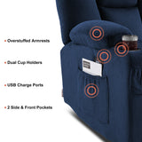 MCombo 57.8" Zero Gravity Power Loveseat Recliner with Heat and Vibration Massage, Reclining Loveseat Sofa with USB Ports, Cup Holders for Living Room, Fabric 6035SET (Navy Blue) MCombo