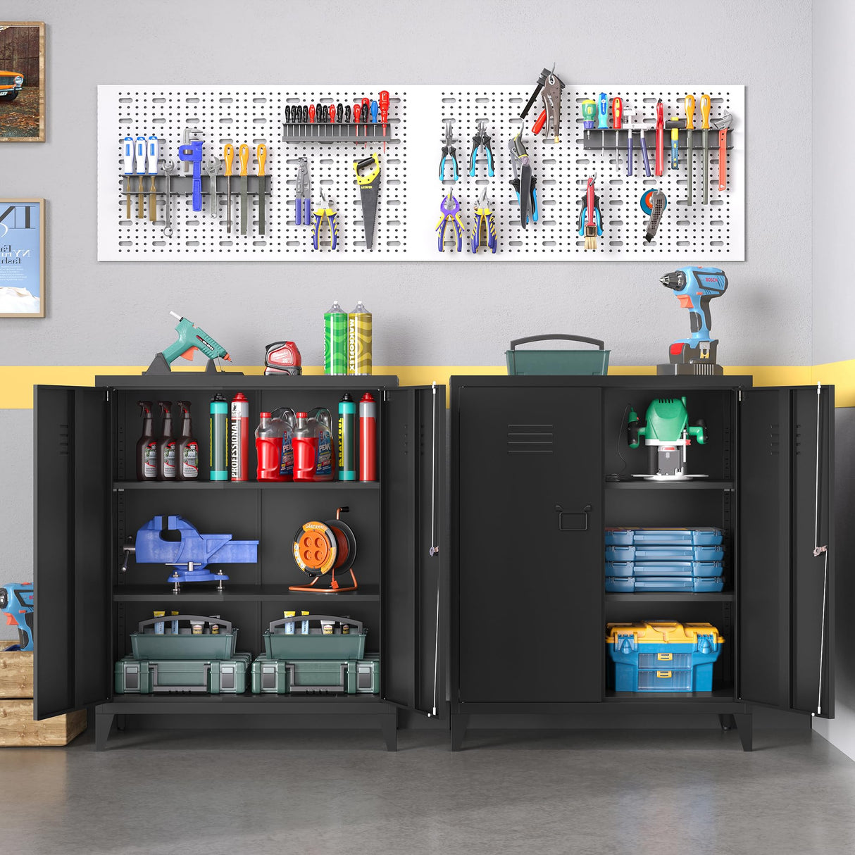 LISSIMO Metal Storage Cabinet,Home Office Cabinet with Doors and Adjustable Shelves,Locking Cabinet with Adjustabl Leg Levelers Assembly Required(Black) LISSIMO