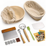 RORECAY Bread Banneton Proofing Basket Set, 9 Inch Round & 10 Inch Oval Cane Sourdough Baskets with Dough Whisk Bread Lame Dough Scraper Bowl Scraper Silicone Brush Sourdough Bread Baking Supplies rorecay