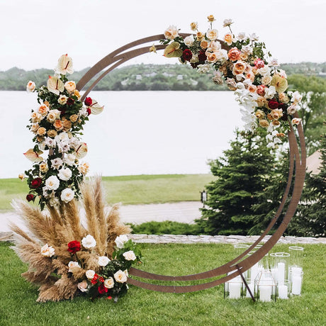 TABLECLOTHSFACTORY 8ft Natural Brown Wood DIY Round Wedding Arch Backdrop Stand, Rustic Photo Backdrop Stand Tableclothsfactory