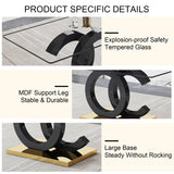 Ebullient Modern Dining Table Set for 6 ，7 Piece Dining Table Chairs Set for 6,Glass Table Top and Gold Base，Rectangular Dining Room Table with 6 Black PU Leather Upholstered Dining Chairs for Kitchen Ebullient