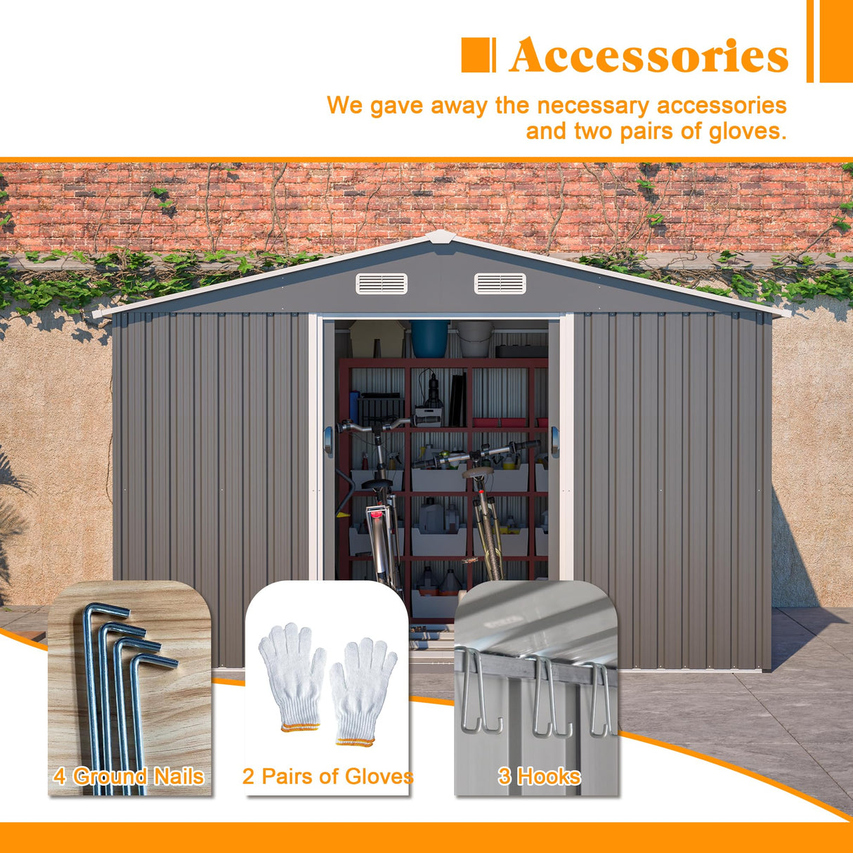 10x8 FT Sheds & Outdoor Storage Garden Metal Shed with Floor Frame Lockable Sliding Door and Air Vents Heavy Duty Shed with Air Vents Waterproof Roof Ideal for Backyard Patio Lawn Dark Gray RocVanc