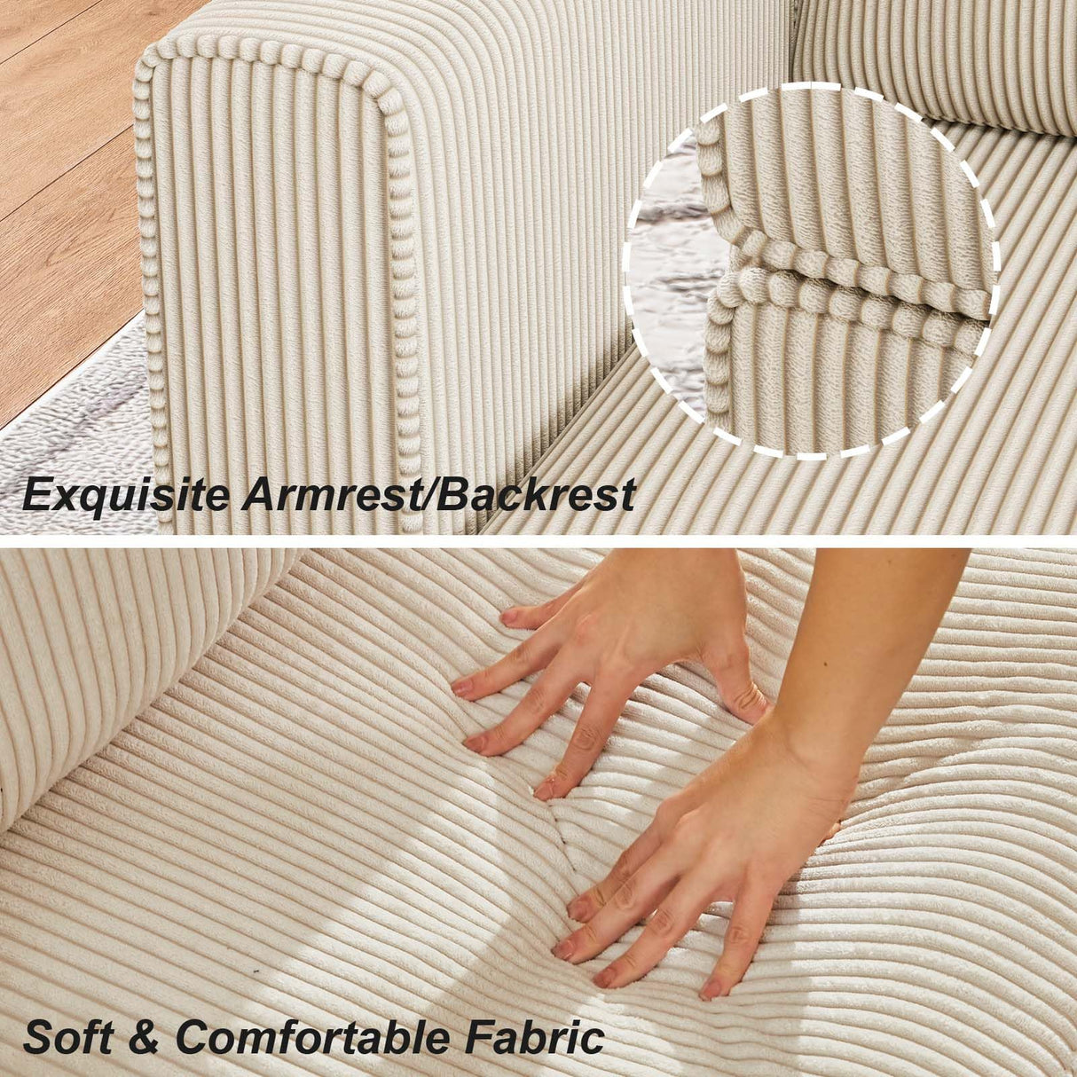 Belffin Modular Sectional Sofa with Storage Ottoman Seats, Corduroy Oversized Convertible Modular Sofa Bed Sectional Couch for Living Room, Beige Belffin