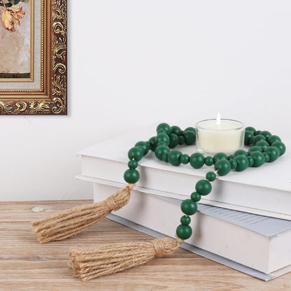 Yagoo St Patricks Day Wood Bead Garland with Tassels, Farmhouse Rustic Prayer Beads Boho Tassel Garland Decorative Beads for Home Decor (Green)