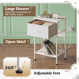 WLIVE Nightstand with Charging Station, 25" H Nightstand with 1 Fabric Drawer and Open Wood Shelf, Bed Side Table for Bedroom, 2-Tier Storage End Table, Small Dresser for Dorm, Entryway, White WLIVE