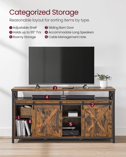 VASAGLE TV Stand for 65 Inch TV, Entertainment Center, TV Table and Console, TV Cabinet with Adjustable Shelves, Industrial Design, Rustic Brown and Black ULTV071B01 - WoodArtSupply