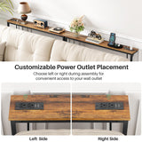 Kitstorack 2-Pack Narrow Console Table with Adjustable Height (25"-33") & Power Outlets, Rustic Brown Sofa Table for Behind Couch or Wall, 79" Long with 4.9ft Cord Kitstorack
