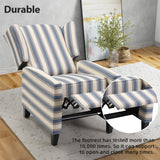INZOY Wingback Pushback Recliner Chair, Fabric Push Back Recliners with Padded Seat, Mid Century Modern Reclining Chair for Living Room Bedroom, Blue Stripe INZOY