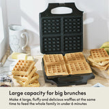 BELLA Classic Waffle Iron, 4 Square Belgian Waffle Maker, Non-stick Extra Large Plates for Easy Cleanup, Cool Touch Handles, Stainless Steel, Black, 1400W BELLA