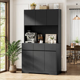 71'' Pantry Cabinet with LED Light Charging Station, kitchen storage cabinets with Microwave Stand, Freestanding Kitchen Hutch,kitchen cabinet with Open Countertop for Restaurant,Dining Room,Black NUNU LAB