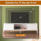 WLIVE Modern TV Stand for 65 Inch TV, Mid Century Entainment Center with Storage, TV Console with Open Shelf and 2 Cabinets for Bedroom and Living Room, TV Cabinet with Metal Legs, White WLIVE