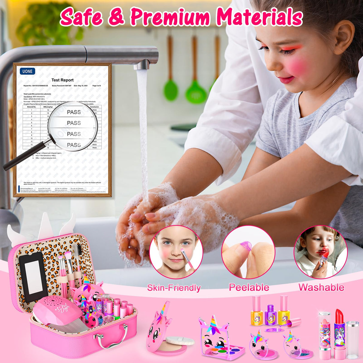 Kids Makeup Kit for Girl - 2 In 1 Kids Washable Makeup Toys & Nail Art Kits with Nail Dryer and Cosmetic Case, Princess Dress Up Set for Girls, Real Girls Makeup Set for Ideal Gifts Toys for 3-12 Year Mqsiuve