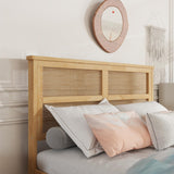 KEIKI Full Size Wood Platform Bed Frame with Rattan Headboard, 2 Storage Drawers, Modern Style Bed with Solid Wooden Slats, Easy Assembly, No Box Spring Required, for Bedroom, Guest Room, White Oak KEIKI