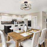 KSANA Farmhouse Wood Semi Flush Mount Ceiling Light, Vintage Drum Distressed White Close to Ceiling Light Fixtures for Bedroom, Hallway, Foyer, Entryway, Kitchen, Stairway, Dining & Living Room KSANA