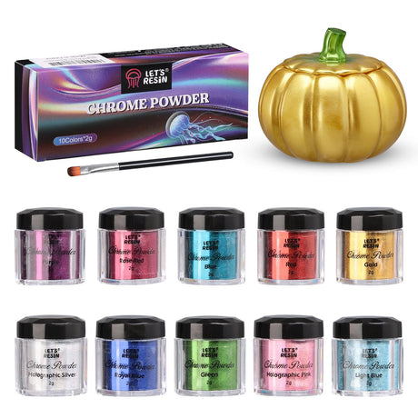 LET'S RESIN Chrome Powder,10 Colors Metallic Mirror Effect Chrome Powder for Nail, Holographic Pigment for Epoxy Resin, Slime, Crafting, Tumbler, Oil Painting LET'S RESIN