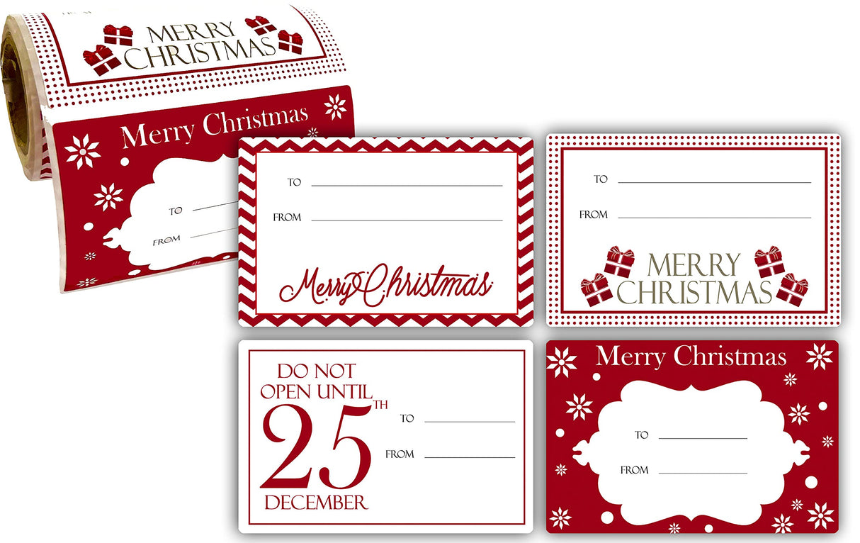 Jumbo Christmas Gift Tag Stickers 60 Count Modern Red, White, Silver, and Gold Xmas Designs - Looks Great on Gifts Presents, Wrapping Paper and Gift Bags. Paper and Presents