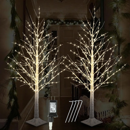 IJG 2pack 4FT 240 LED Christmas Birch Tree Warm White Lights with Twinkle Lights, LED Lighted Birch Tree for Indoor Outdoor Christmas Tree Decorations