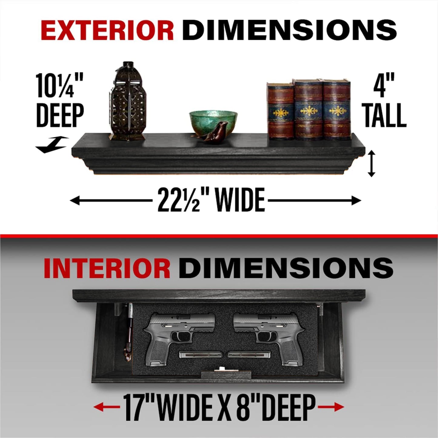 Tactical Traps Patriot 35S Compact Gun Shelf with Trap Door | Compact Firearm Storage with RFID Lock | Easy Installation | Secure & Safe Compartment | 22 ½ ” X 10 ¼” X 4” - Ebony