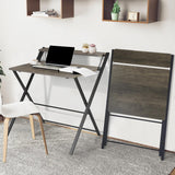 Folding Desk 2-Tier Foldable Table Space Saving Computer Table Writing Workstation for Home Office with Metal Frames/Wood Top Laptop, No Assembly Required, Rustic Brown, 31.9(L) x 20.5(D) x 33.5(H) FurnitureR