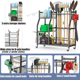 WALMANN Garden Tool Organizer with Wheels for Garage, Large Storage Capacity, Rakes/Shovels/Yard Tools Storage Stand for Shed, Garden, Indoor/Outdoor Long-Handled Tools Rolling Cart WALMANN