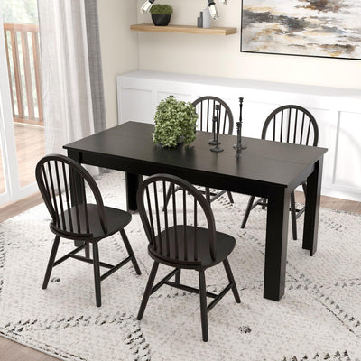 Giantex Dining Table Set for 4, Rectangular Wooden Dining Table & 4 Windsor Dining Chairs, 5 Pieces Modern Space-Saving Dinette Set for Dining Room, Kitchen, Living Room, Restaurant, Black