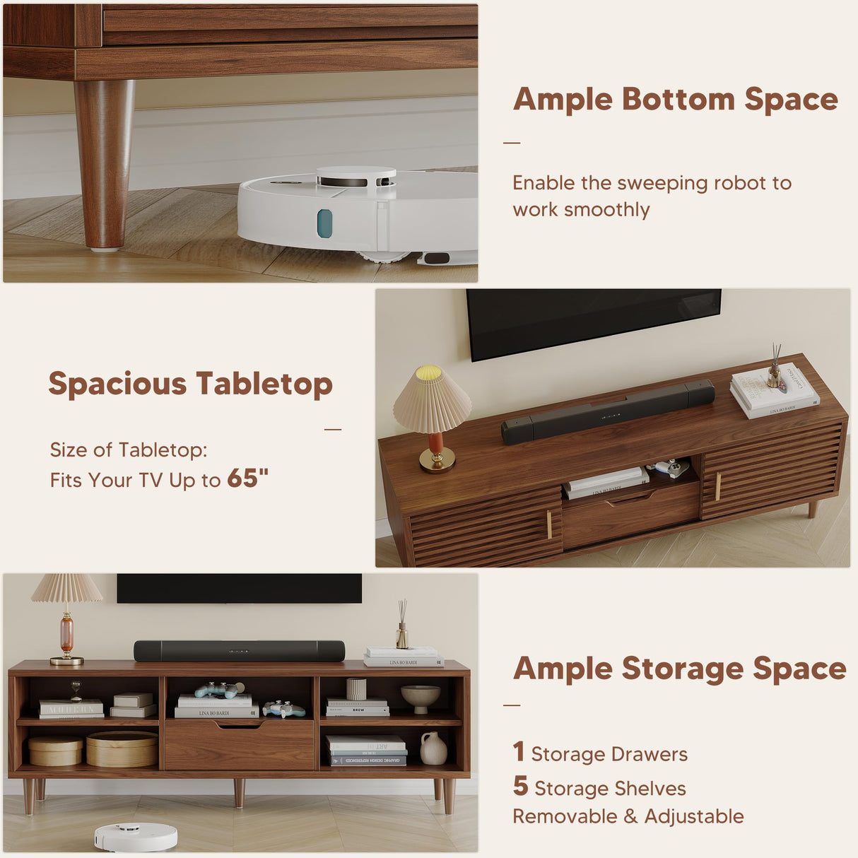 Syvella Mid Century Modern TV Stand for 55/60/65 inch TV, Farmhouse TV Stand, Fluted Entertainment Center with Storage, TV and Media Consol for Living Room (Dark Brown, 59") Syvella