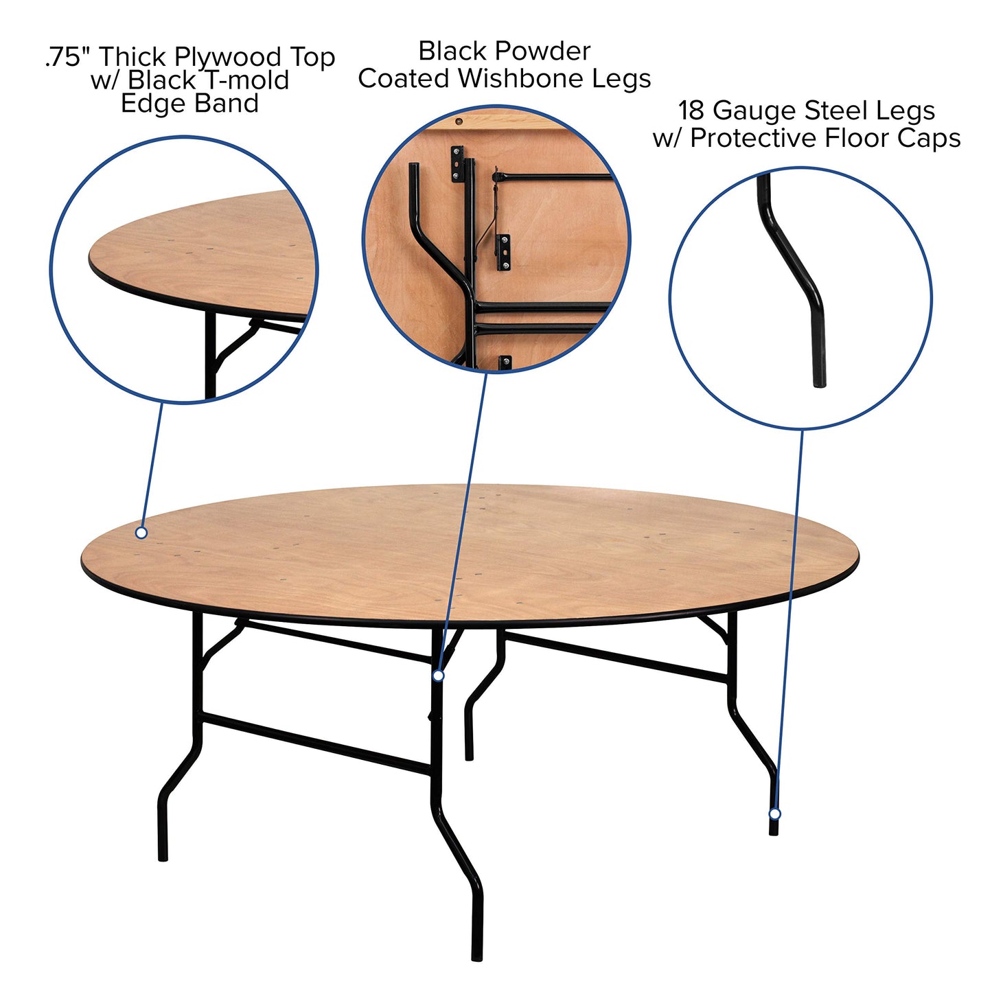 Flash Furniture Furman 6' Round All-Occasion Wood Folding Event Table, Foldable Round Portable Banquet Table with Wooden Top, Natural/Black - WoodArtSupply