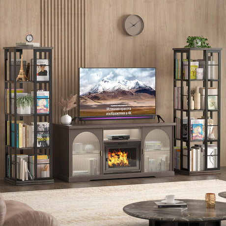 Aheaplus 360° Rotating Corner Bookshelf in Grey Oak - Stylish Space-Saving Bookcase for Small Areas Aheaplus