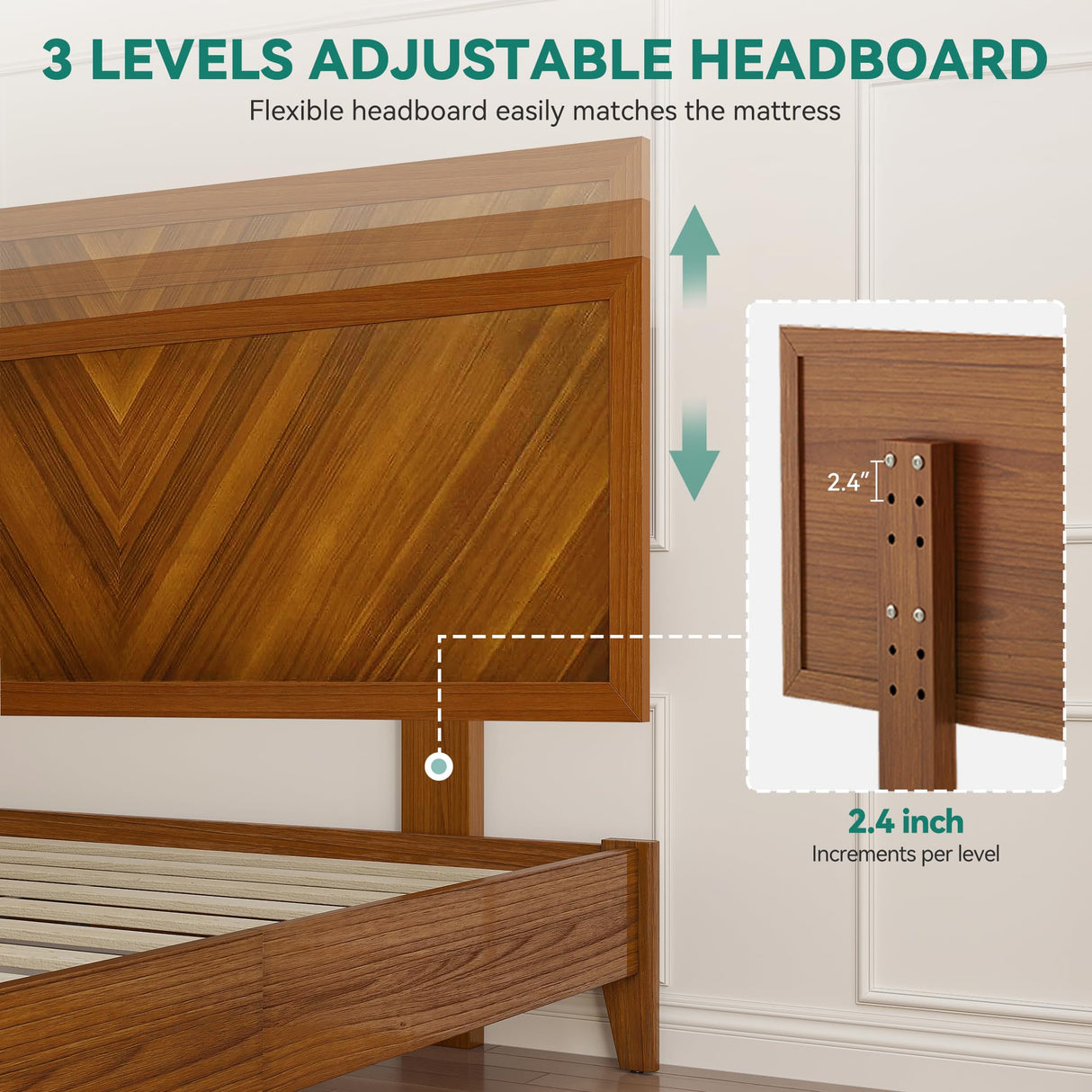 DWVO King Size Bed Frame with Adjustable Headboard, Farmhouse Wood Bed Frame with Solid Wood Slats Support, No Box Spring Needed, 12 Strong Wood Slat Support, Easy Assembly, Rustic Brown DWVO