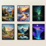 Lovepefe Mountain Diamond Art Painting Kits for Adults, 6 Pack Paint with Diamond Kit for Beginners DIY Full Drill Gem Art Home Wall Decor 12 X 16 Inch Lovepefe