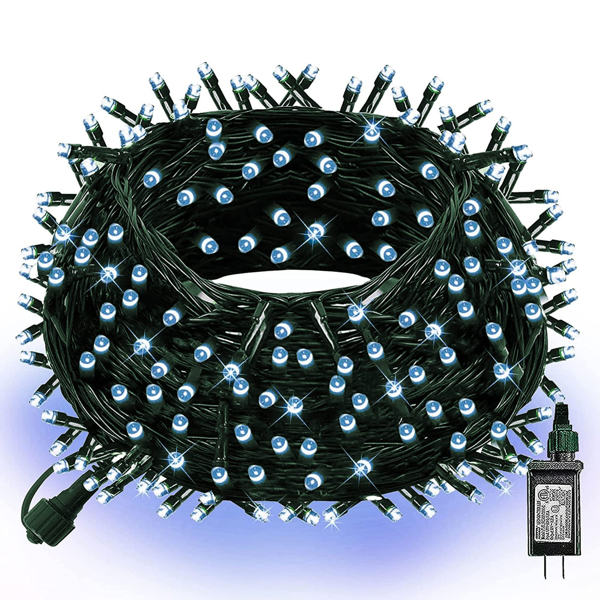 Dazzle Bright 300 LED Christmas String Lights, 100 FT Connectable Waterproof String Lights Green Wire with 8 Modes, Christmas Decorations for Indoor Outdoor Xmas Party Yard Garden (White) Dazzle Bright