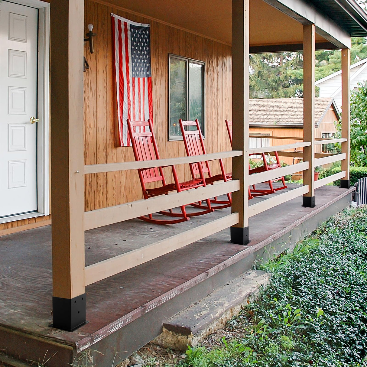 4x4 Post Base, 8 Pcs Post Brackets (Inner Size 3.6"x3.6") Black Powder-Coated Heavy Duty 4x4 Post Bracket for Deck Railing Kits ,Patio Post Anchor Porch, Handrail, Pergola and Mailboxes XIHUWZ