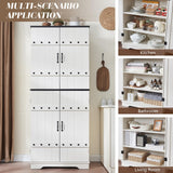 VanAcc 72" Tall Farmhouse Kitchen Pantry Cabinet with Door Organizer & Adjustable Shelves, Wooden Storage Cupboard with Drawer and Barn Doors for Kitchen, Dining Room, Living Room, Distressed White VanAcc