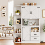 IRONCK 70" Farmhouse Kitchen Pantry, Storage Cabinet with Power Outlets, 4 Side Shelves, Buffet Sideboard with Microwave Stand, Coffee Bar with 2 Drawers, Cupboard for Dining Room, White IRONCK