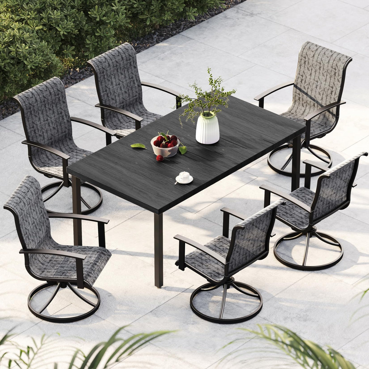 Grand patio Outdoor Swivel Dining Chairs 6-Piece Patio Dining Chair Set Mesh Sling Patio High Back Swivel Rockers, Black & Grey Plaid Grand patio